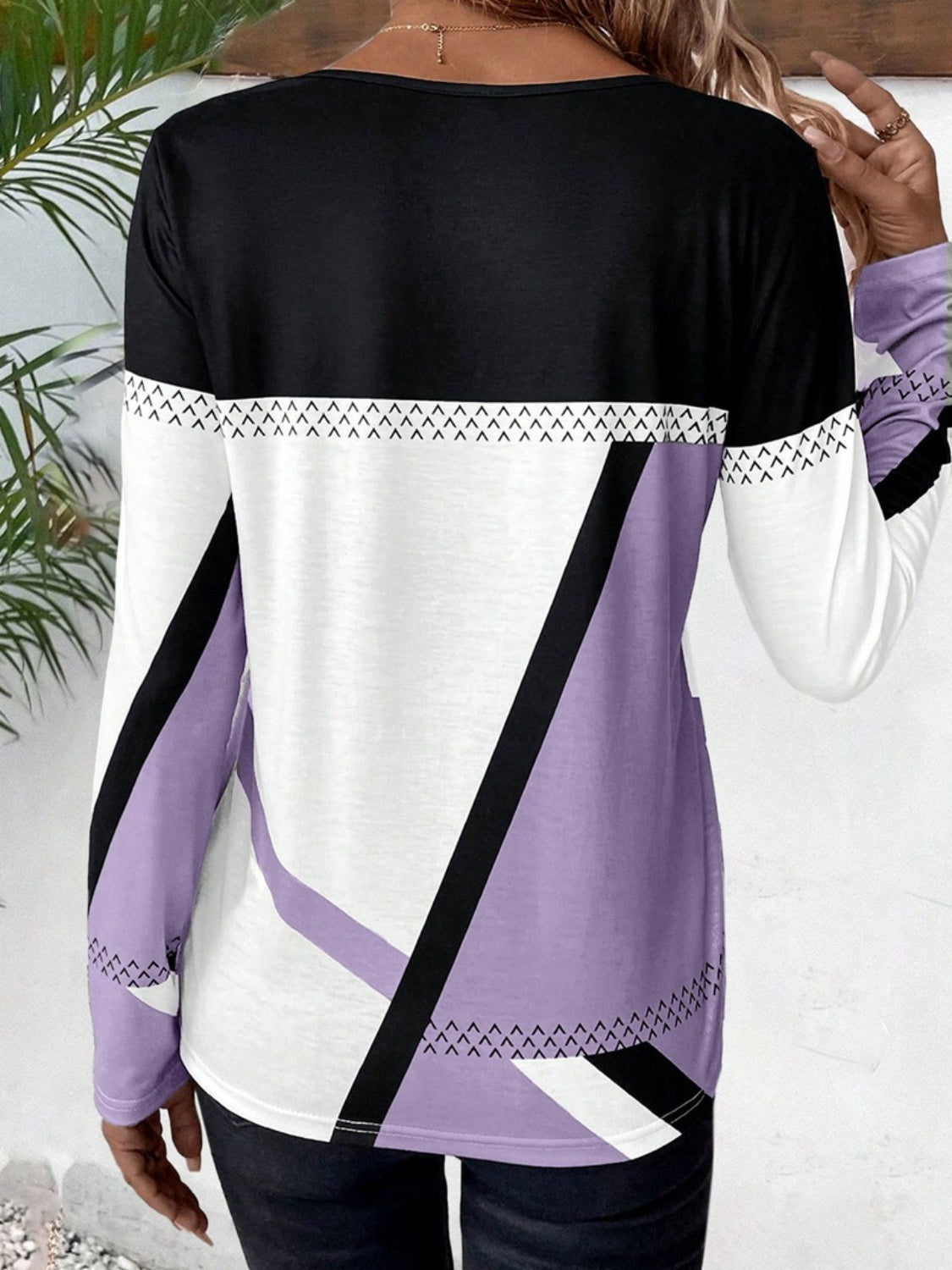 Contrast Round Neck Long Sleeve T-Shirt