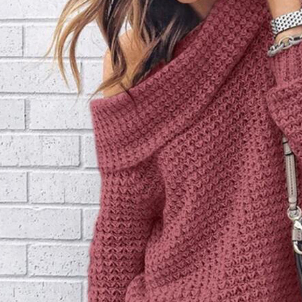 Openwork Off-Shoulder Sweater