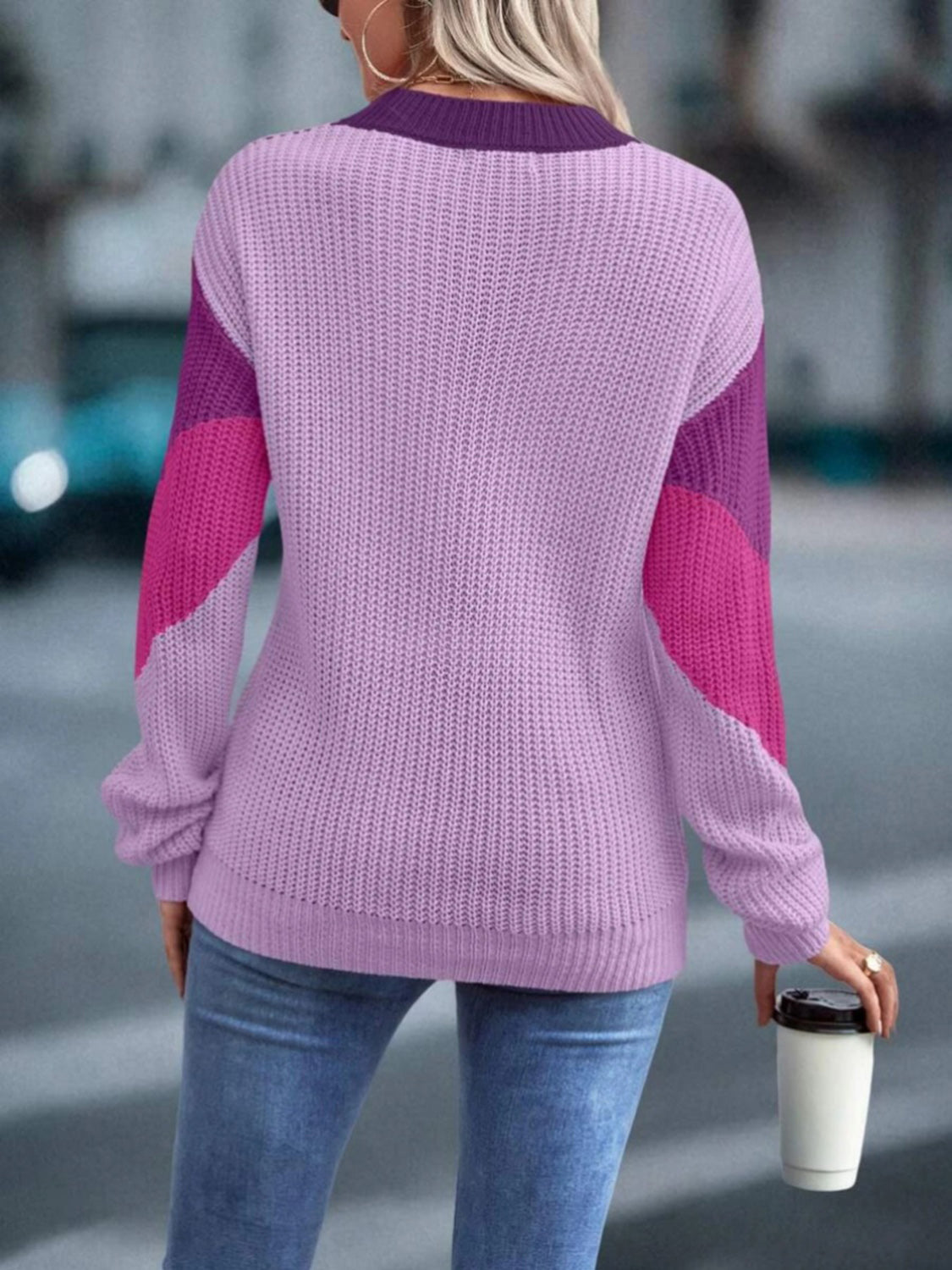 Color Block Round Neck Dropped Shoulder Sweater