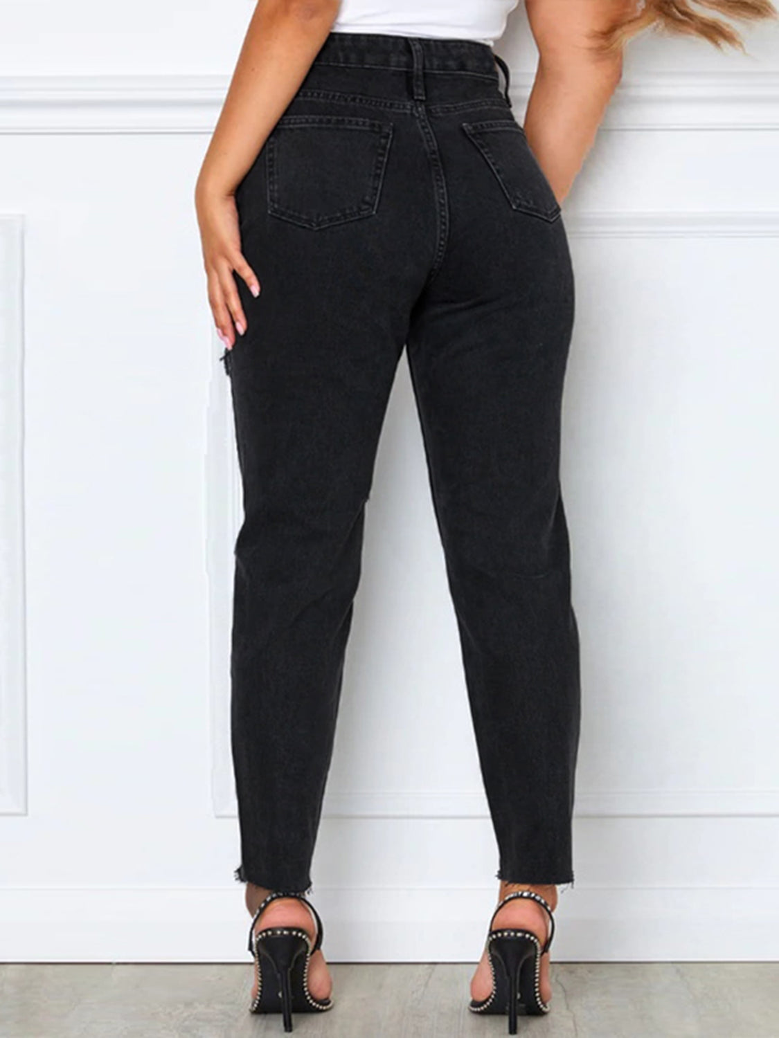 Distressed High Waist Straight Jeans