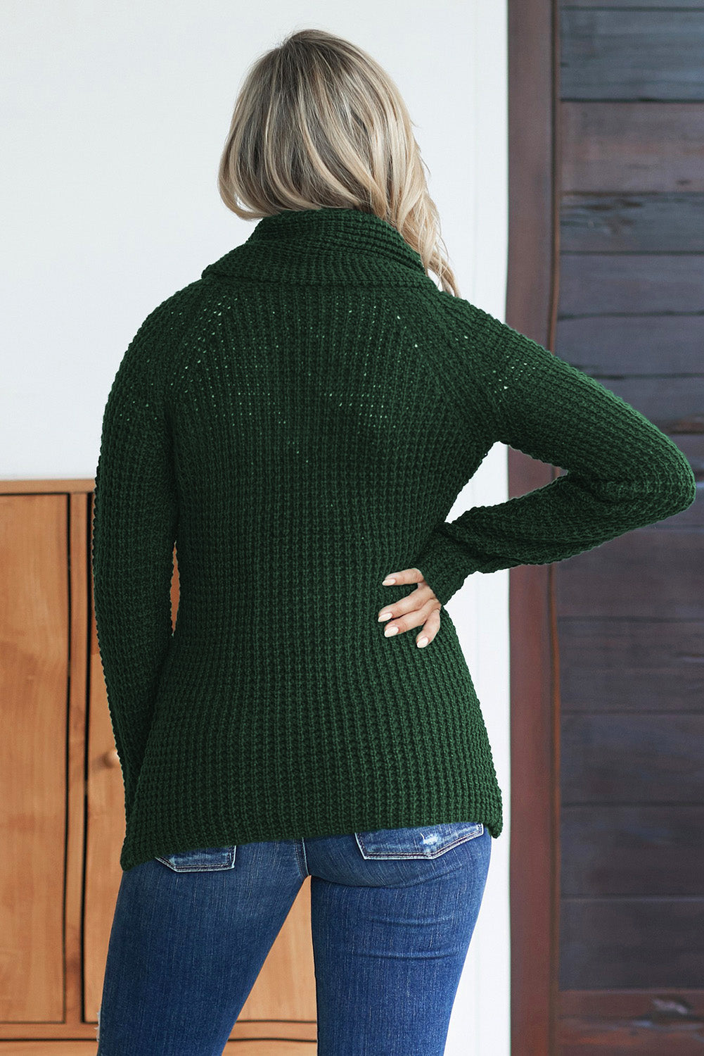 Decorative Button Mock Neck Sweater