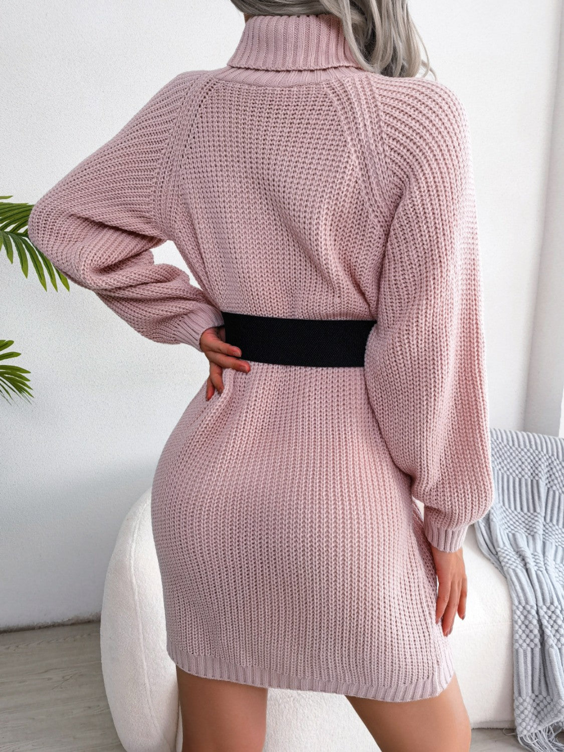 Decorative Button Turtleneck Sweater Dress