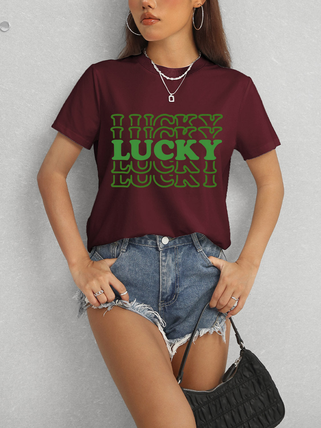 LUCKY Round Neck Short Sleeve T-Shirt