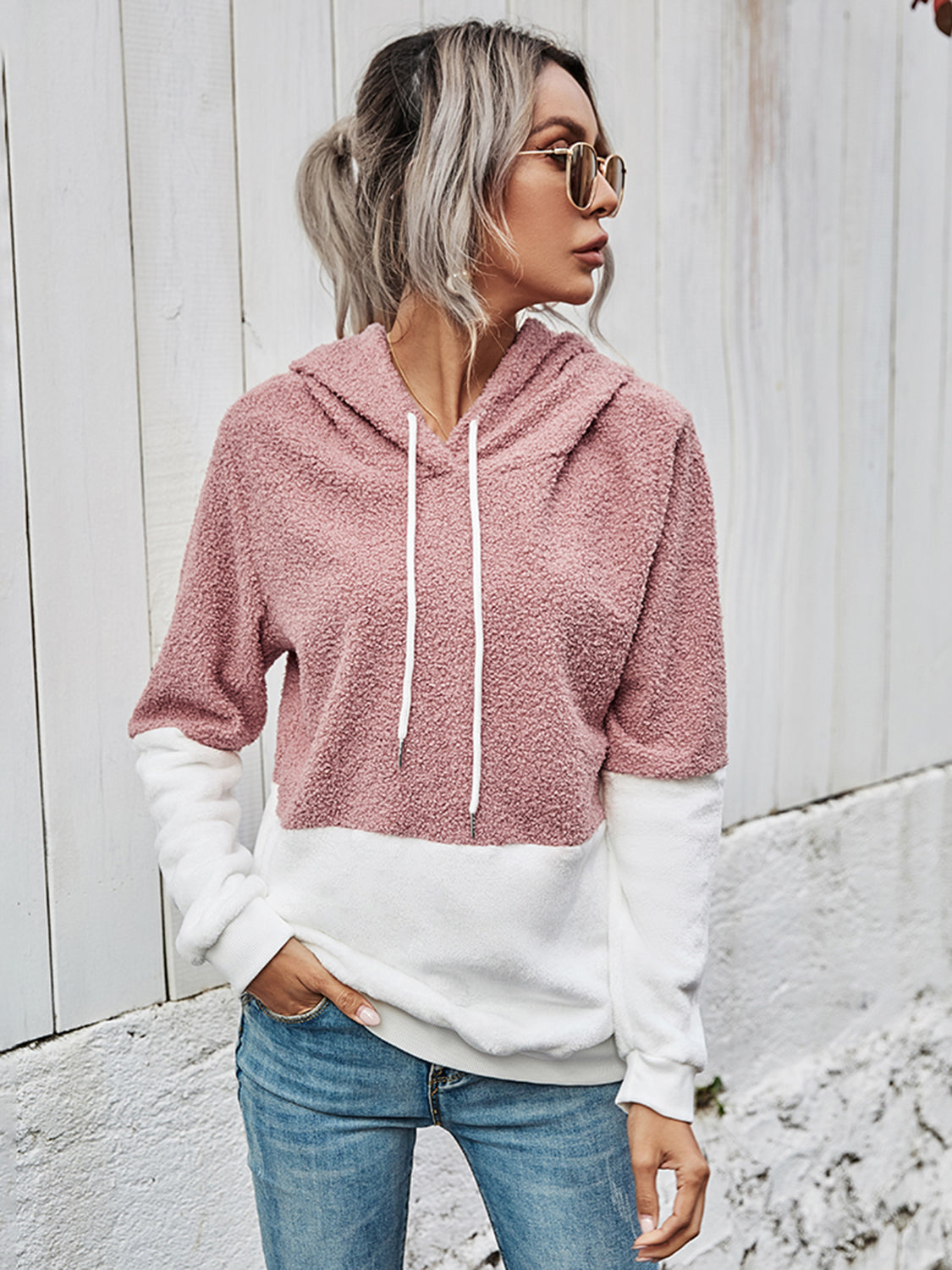 Contrast Drawstring Long Sleeve Hoodie