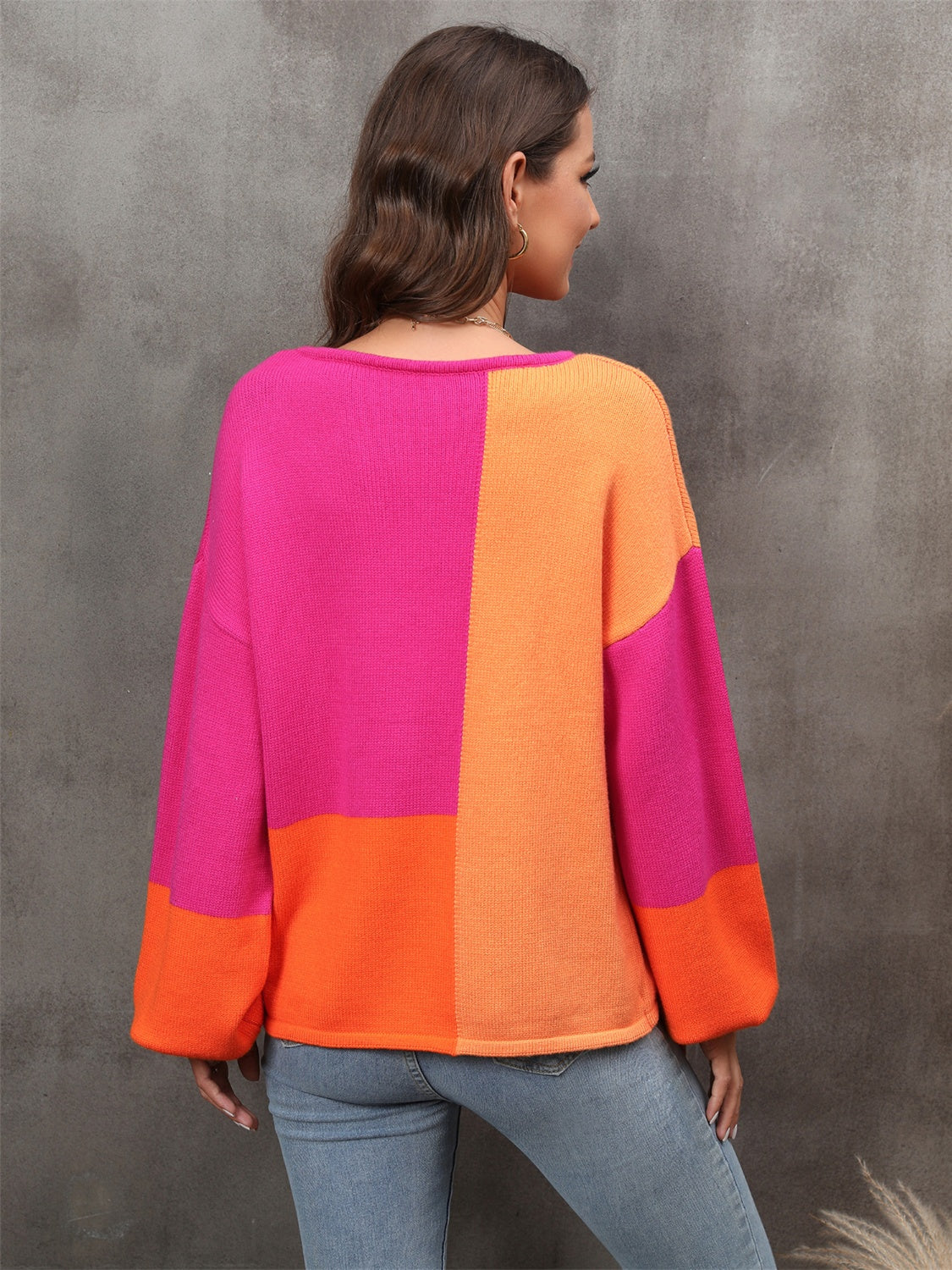 Color Block Round Neck Sweater